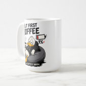 コーヒー愛好家へのギフトマグカップ 「コーヒーが先」 コーヒーマグカップ (正面左)