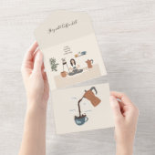 コーヒー愛好家カード オールインワン招待状 (貼ってはがせる)