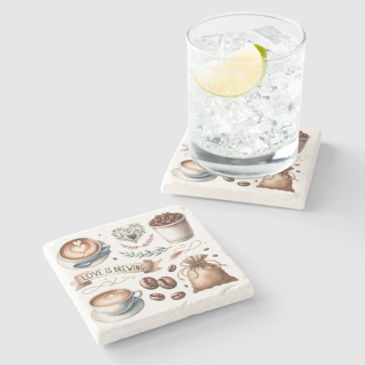 コーヒー愛好家テーマのイラストラテ ストーンコースター (横)