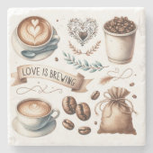 コーヒー愛好家テーマのイラストラテ ストーンコースター (正面)