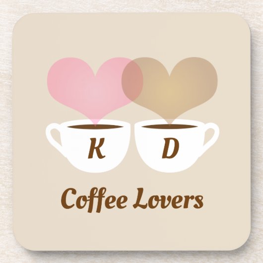 コーヒー愛好家ピンクブラウンカスタムイニシャル コースター (正面)