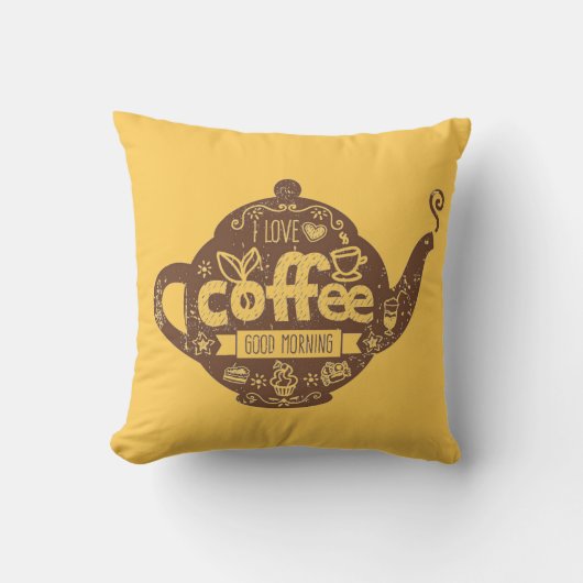 コーヒー愛好家レトロヴィンテージカフェ私はコーヒーポットが大好き クッション (正面)