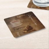 コーヒー愛好家ワードアート スクエアペーパーコースター (アングル)
