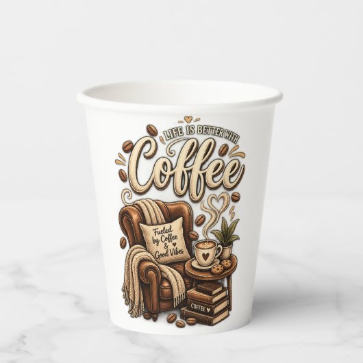 コーヒー愛好家 - コーヒーがあると人生がもっと楽しくなる 紙コップ (正面)