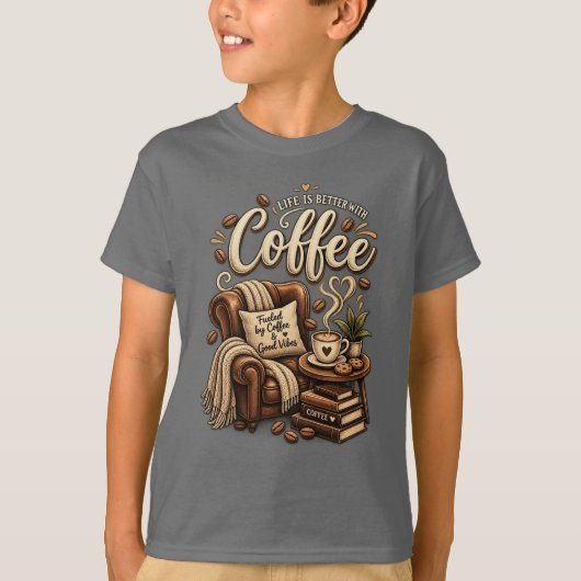 コーヒー愛好家 - コーヒーがあると人生がもっと楽しくなる Tシャツ (正面)