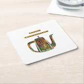 コーヒー愛好家 フローラル コーヒーポット スクエアペーパーコースター (アングル)