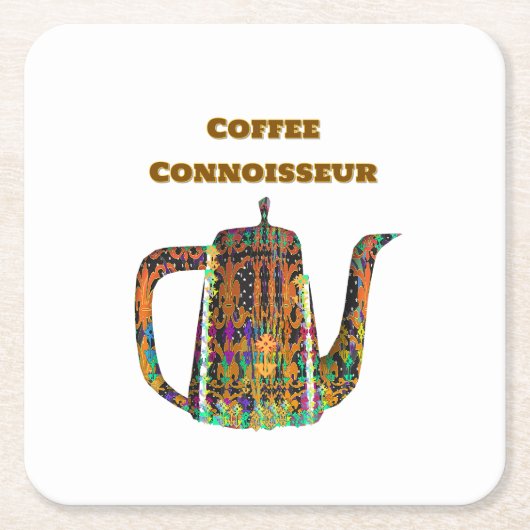 コーヒー愛好家 フローラル コーヒーポット スクエアペーパーコースター (正面)