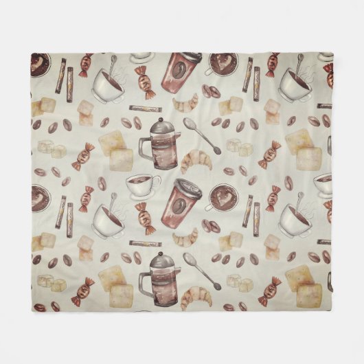 コーヒー愛好者テーマ  フリースブランケット (正面(横))