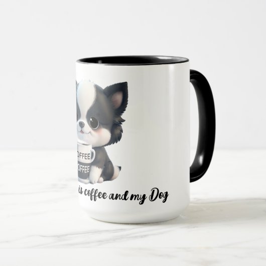 コーヒー愛犬愛黒白の犬 マグカップ (正面右)
