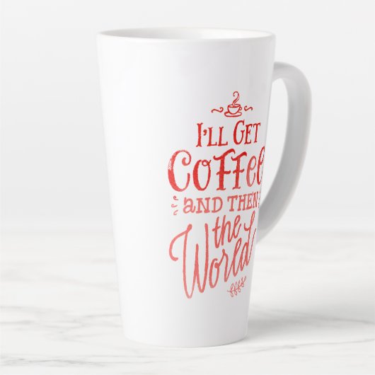 コーヒー感動的引用文の赤い書道（高） カフェラテマグ (右アングル)