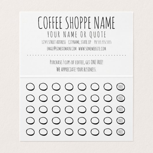 コーヒー折り畳みロイヤリティパンチカード 名刺 (内部フラット)