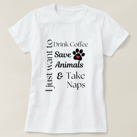 コーヒー救の動物が昼寝を取る Tシャツ (デザイン正面)