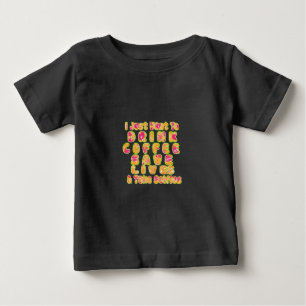 コーヒー救ライフを飲み&セルフィーのアートプリント ベビーTシャツ