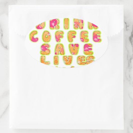 コーヒー救ライフを飲み&セルフィーのアートプリント 楕円形シール (バッグ)