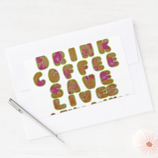 コーヒー救ライフを飲み&セルフィーのアートプリント 長方形シール (封筒)