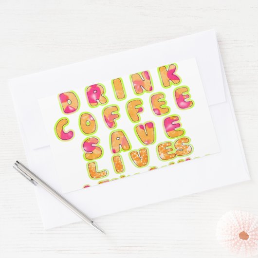 コーヒー救ライフを飲み&セルフィーのアートプリント 長方形シール (封筒)