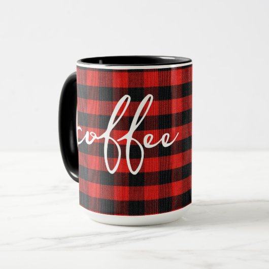 コーヒー文字付きバッファロープレイド マグカップ (正面左)
