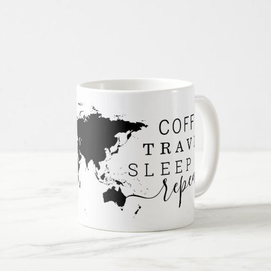 コーヒー旅行睡眠の繰り返しの頻繁な旅行者 コーヒーマグカップ (正面右)