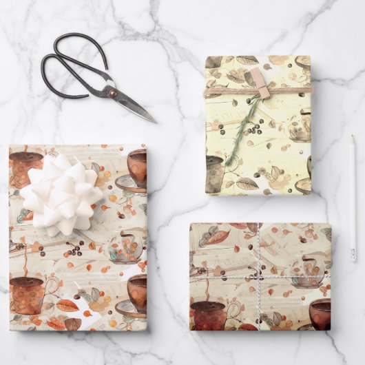 コーヒー時間の水の色のパターン ラッピングペーパーシート (正面)