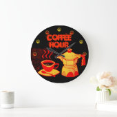 コーヒー時間の/Redの黄色いコーヒーカップおよびcoffeepot ラージ壁時計 (ホーム)