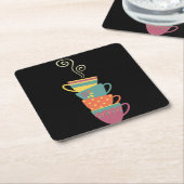 コーヒー時間積み上げマグスチーム旋回 スクエアペーパーコースター (アングル)