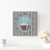 コーヒー時間青い縞の時計 スクエア壁時計 (ホーム)