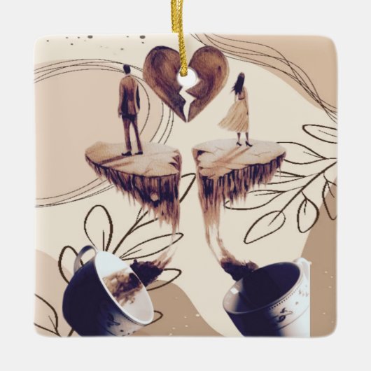 コーヒー時間、必要なのはコーヒー、コーヒー離れのみ セラミックオーナメント (正面)