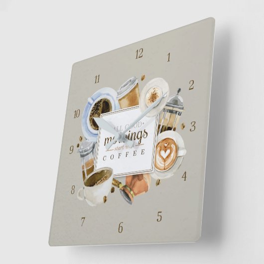 コーヒー柱時計とのすべてのおはようの開始 スクエア壁時計 (傾斜)