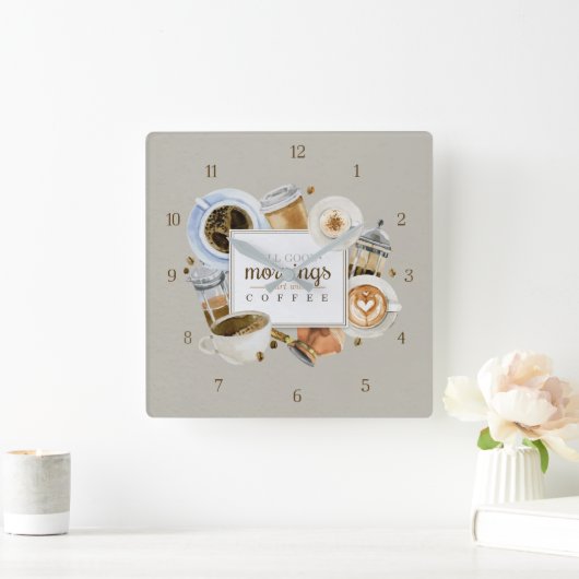 コーヒー柱時計とのすべてのおはようの開始 スクエア壁時計 (ホーム)