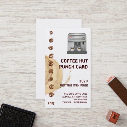 コーヒー汚れおよびエスプレッソ・マシンのパンチカード ロイヤリティカード (正面/裏面インサイチュ)