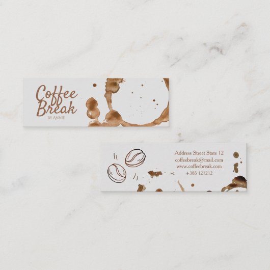 コーヒー汚れおよび豆 スキニー名刺 (正面/裏面)