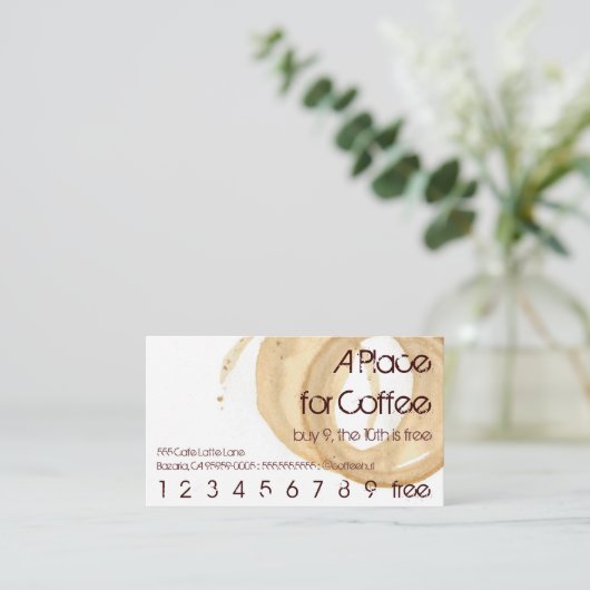 コーヒー汚れのロゴの飲み物の穿孔器の英雄 ロイヤリティカード (スタンド正面)