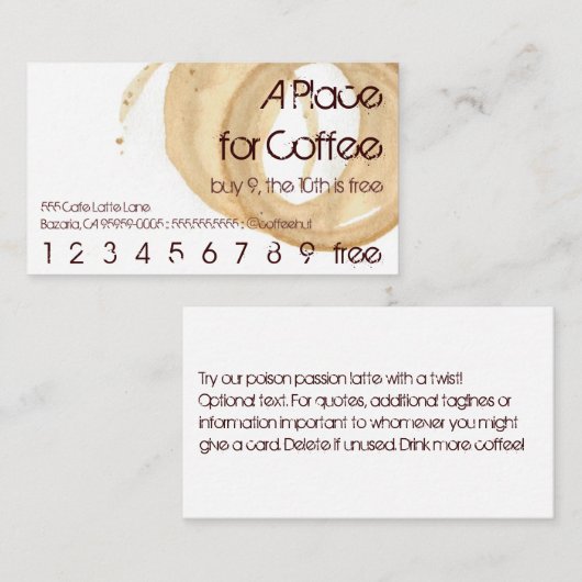 コーヒー汚れのロゴの飲み物の穿孔器の英雄 ロイヤリティカード (正面/裏面)