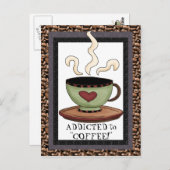 コーヒー漫画のはがきに夢中になっている ポストカード (正面/裏面)