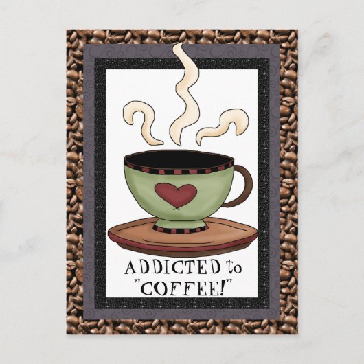 コーヒー漫画のはがきに夢中になっている ポストカード (正面)