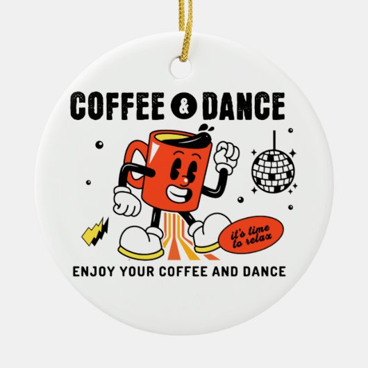 コーヒー漫画レトロ-1 セラミックオーナメント (正面)