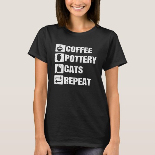 コーヒー焼き猫が陶磁器を反復 Tシャツ (正面)