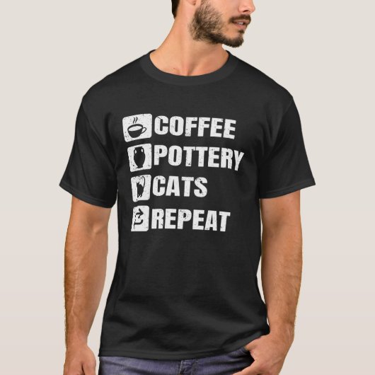 コーヒー焼き猫が陶磁器を反復 Tシャツ (正面)