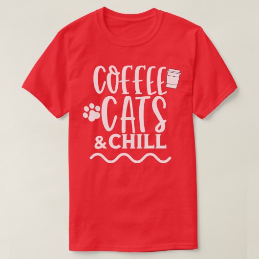 コーヒー猫と冷えコーヒーと猫好きデザイン Tシャツ (デザイン正面)