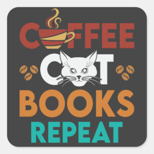 コーヒー猫の本が繰り返すコーヒー読の猫好き スクエアシール