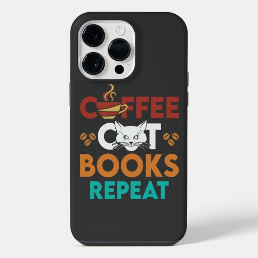 コーヒー猫の本が繰り返すコーヒー読の猫好き iPhoneケース (裏面)