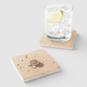 コーヒー画像付きのトラバーチン型タンコースター ストーンコースター (横)