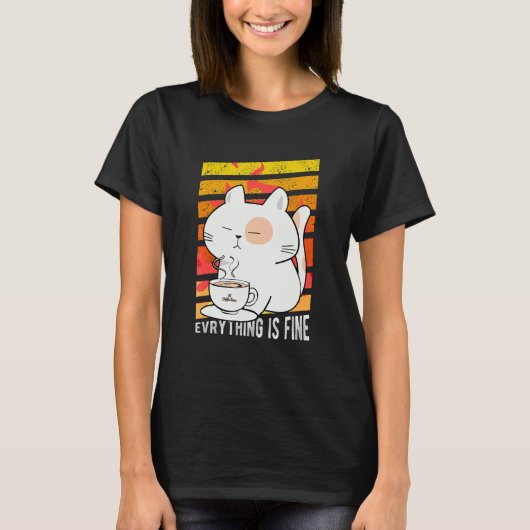 コーヒー素晴らしのPosを飲む猫 Tシャツ (正面)