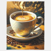 コーヒー絵画カップとコーヒー豆抽象芸術の フリースブランケット (正面)