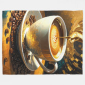 コーヒー絵画カップとコーヒー豆抽象芸術の フリースブランケット (正面(横))