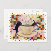 コーヒー絵画ラブラドールとカラフルドット ポストカード (正面/裏面)