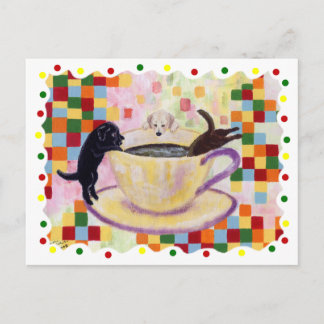 コーヒー絵画ラブラドールとカラフルドット ポストカード