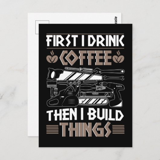 コーヒー職人おもしろい大工の父の木工職人 ポストカード (正面/裏面)