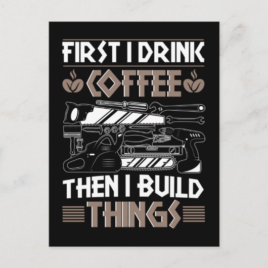 コーヒー職人おもしろい大工の父の木工職人 ポストカード (正面)