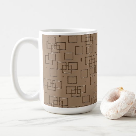 コーヒー色のスクエア柄 コーヒーマグカップ (ドーナツ)